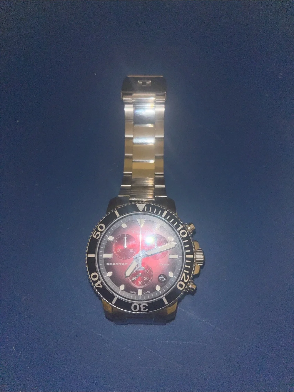 Tissot Red Dial Stainless Steel Sport Chronograph